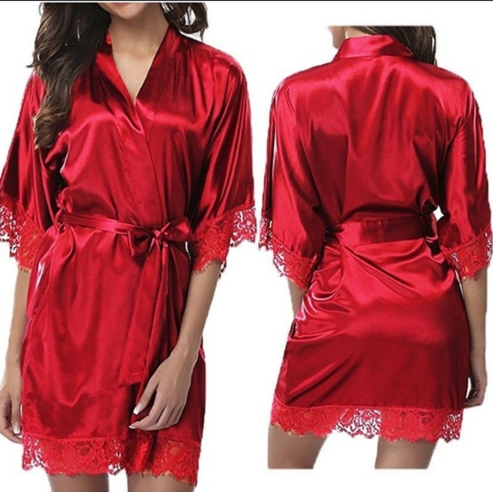 Red lace tie robe. New